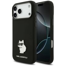 Karl Lagerfeld Silicone Choupette Metal Pin Case for iPhone 18 Pro Max / 17 Pro Max – Black