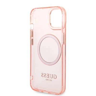 7. Guess GUHMP14SHTCMP iPhone 14 6.1" pink/pink hard case Gold Outline Translucent MagSafe