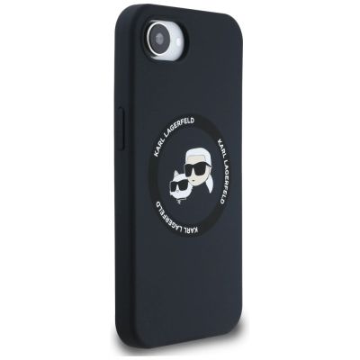 4. Karl Lagerfeld Liquid Silicone Karl & Choupette Heads Case with MagSafe for iPhone 16e - Black