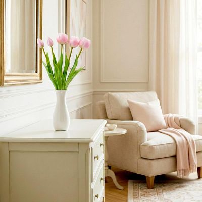 21. BOUQUET OF 5 PINK PEONY TULIPS 39 CM LIFE-LIKE SPRING DECORATION