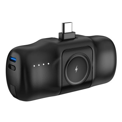 7. Wozinsky WF16-YCS 5000mAh 15W USB-C Mini Power Bank with Built-in USB-C Cable and Apple Watch Charger - Black
