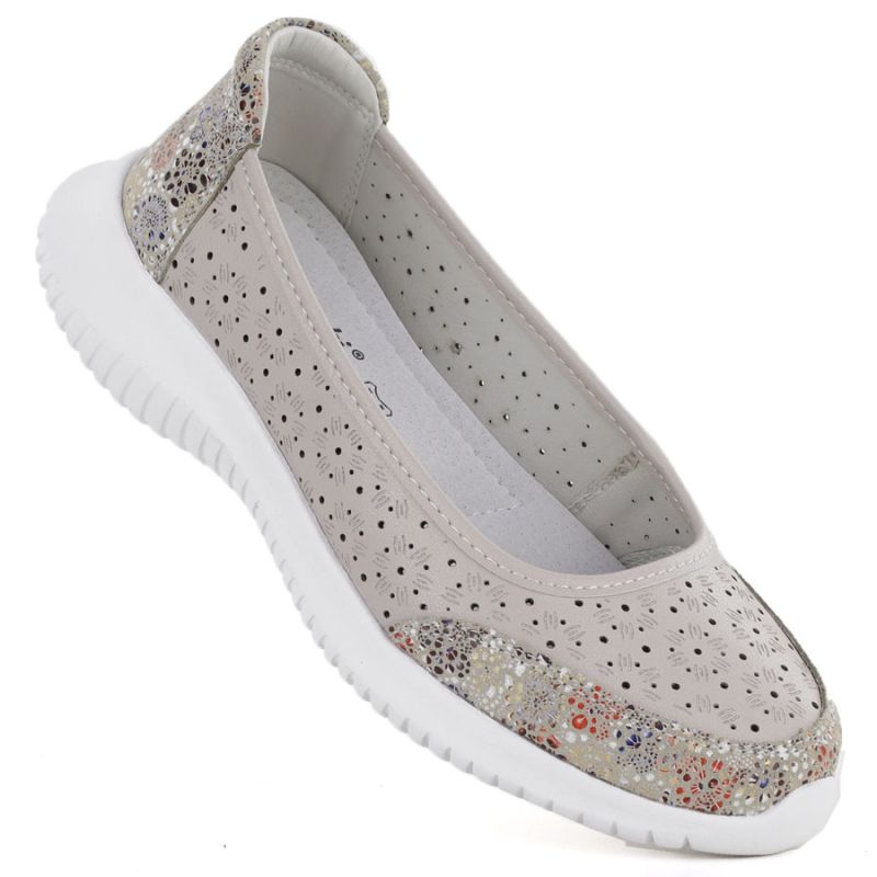 Women's leather openwork shoes in beige S.Barski 7035