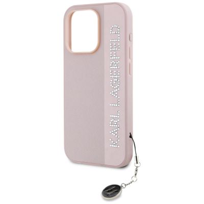 6. Karl Lagerfeld Saffiano Rhinestones & Charm case for iPhone 15 Pro - pink