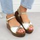 6. Women's wedge sandals in white and gold S.Barski PL51-324