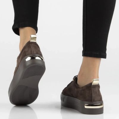 7. Women's leather platform sneakers, brown, Filippo DP3533