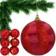SHATTER-RESISTANT PLASTIC BAUBLES 8 CM RED 6 PCS STRIPES MICA