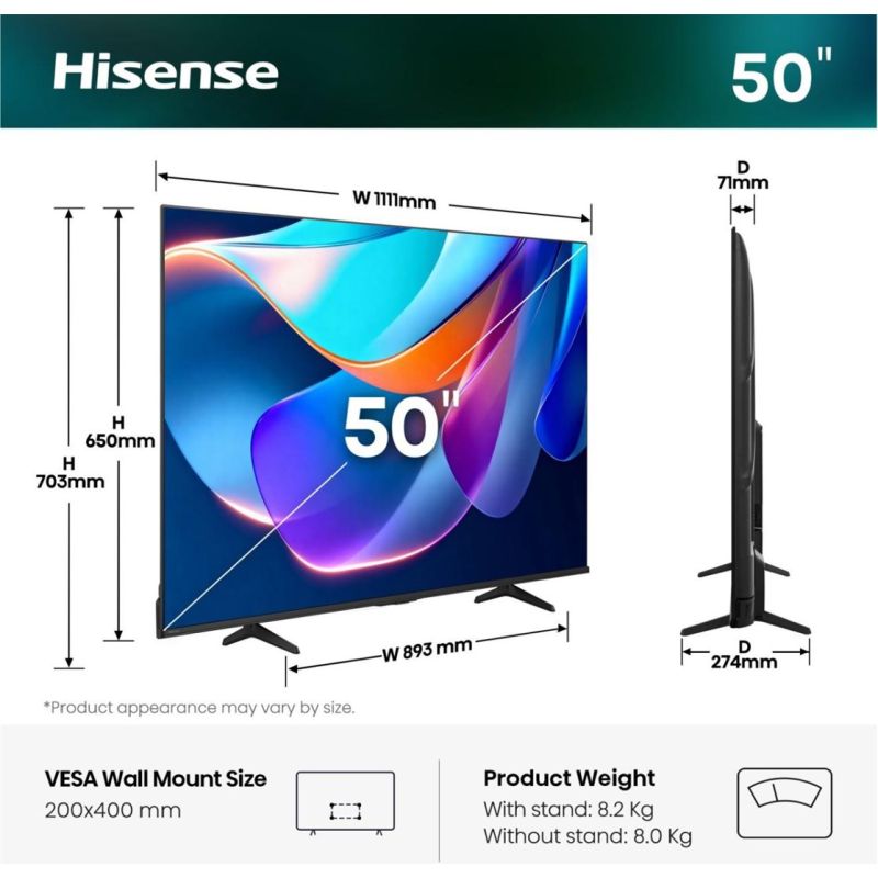 20. Hisense 50A6S 127 cm (50") 4K Ultra HD Smart TV Wi-Fi Black