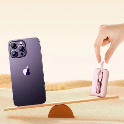 14. Joyroom mini powerbank 10000mAh Colorful Series 22.5W with 2 built-in USB C and Lightning cables pink (JR-L012)