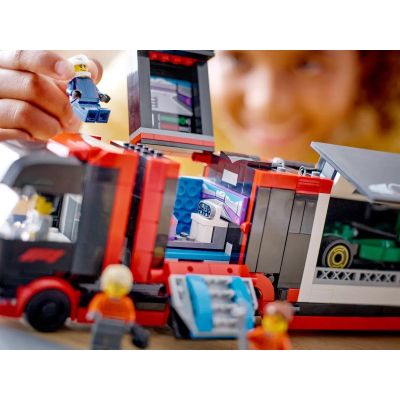 11. LEGO CITY 60445 F1 Truck with RB20 and AMR24 F1 Cars