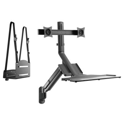 Maclean Dual Monitor and Keyboard Wall Mount, Gas Spring with Computer Holder, for 17" ~ 27" Monitors, MC-633