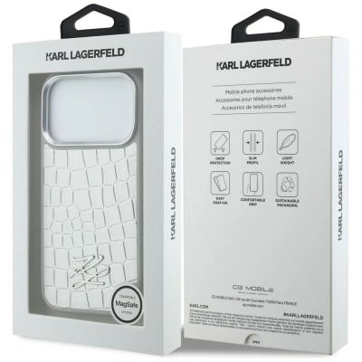 8. Karl Lagerfeld Croco KL Script Logo MagSafe Case for iPhone 17 Pro - Silver