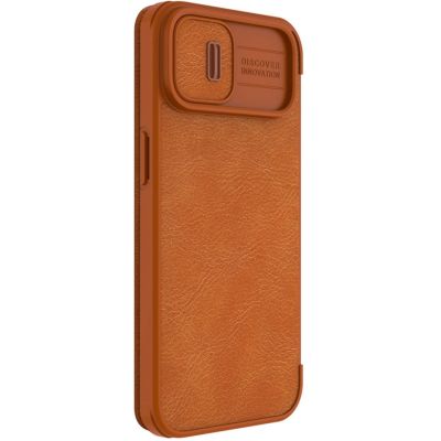 6. Nillkin Qin Leather Pro Case iPhone 14 Plus Camera Cover Holster Cover Flip Case Brown