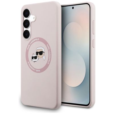 Karl Lagerfeld Silicone Karl & Choupette Heads MagSafe Case for Samsung Galaxy S25 FE - Pink