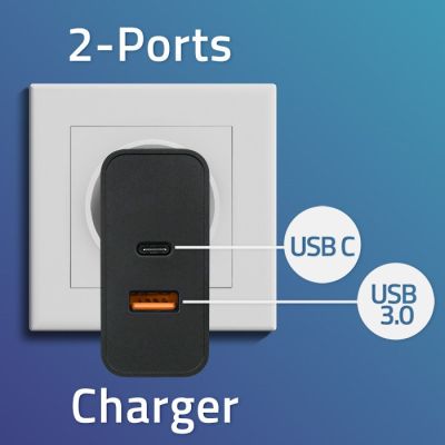 2. QOLTEC SUPER QUICK PD CHARGER | 1XUSB-C | 1XUSB | 65W | 5-20V | 1.5-3.25A | BLACK