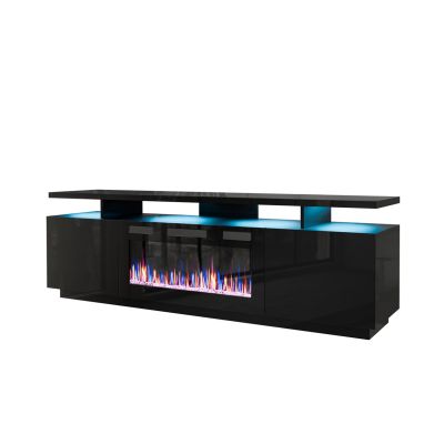 EVA TV cabinet with electric fireplace 180x40x52 black/gloss black