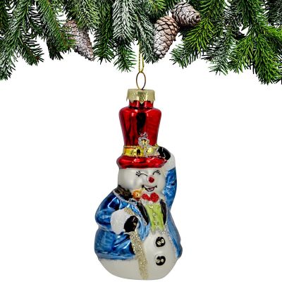 GLASS CHRISTMAS ORNAMENT SNOWMAN SASKA GIFT & DECOR