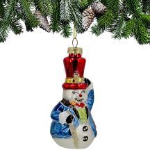 GLASS CHRISTMAS ORNAMENT SNOWMAN SASKA GIFT & DECOR