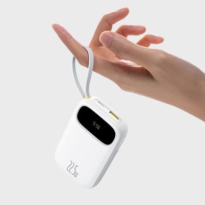9. Baseus EnerFill FC31 20000mAh 22.5W Powerbank with Digital Display and 2 Built-in Cables (USB-C + Lightning) - White