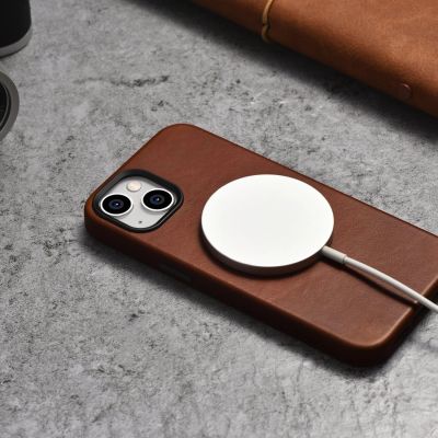 6. iCarer Oil Wax Premium Leather Case iPhone 14 Plus Magnetic Leather Case with MagSafe Brown (WMI14220703-RB)