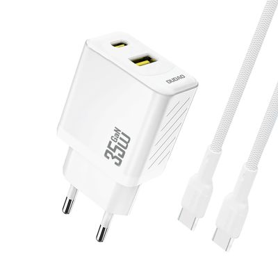 Dudao A27MaxCEU PD QC 35W USB-A USB-C Wall Charger with USB-C Cable - White