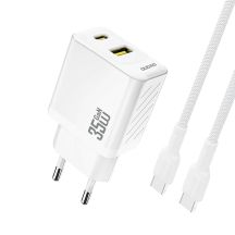 Dudao A27MaxCEU PD QC 35W USB-A USB-C Wall Charger with USB-C Cable - White