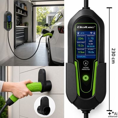7. Qoltec Charger for electric cars EV and hybrids with 2-in-1 regulation Type2 | 3.5kW | 230V | SCHUKO 16A | Wi-Fi | Tuya | Smart life | LCD | 5m