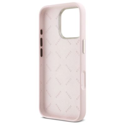 7. Guess Silicone Script Metal Logo & Frame iPhone 16 Pro Case - Pink