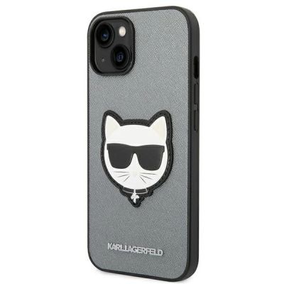 2. Karl Lagerfeld Saffiano Choupette Head Patch case for iPhone 14 - silver