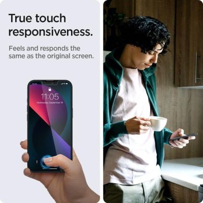 9. Spigen Glas.tR EZ Fit Tempered Glass for iPhone 13 / 13 Pro / 14 / 16e / 17e - 2 pcs.