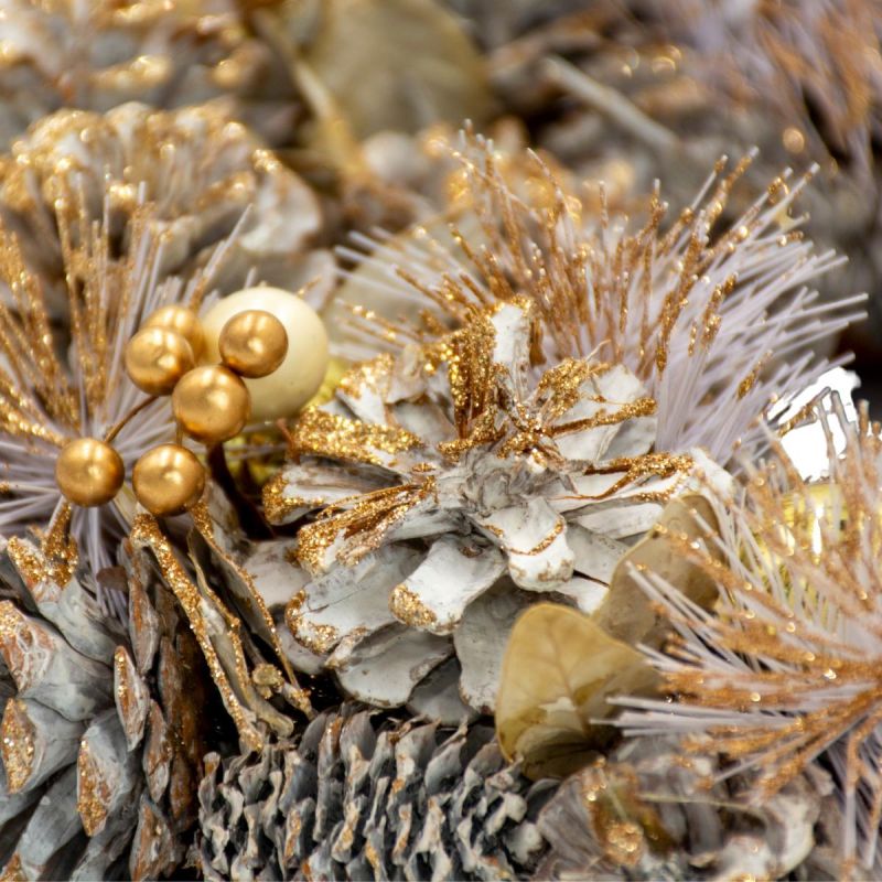 9. DECORATIVE WREATH 34 CM GOLD WITH PINES AND MICA BALLS