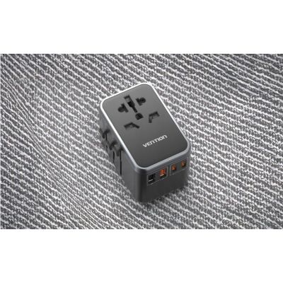 11. Vention 65W GaN Universal Travel Adapter with Charger 2x USB-A 2x USB-C Black