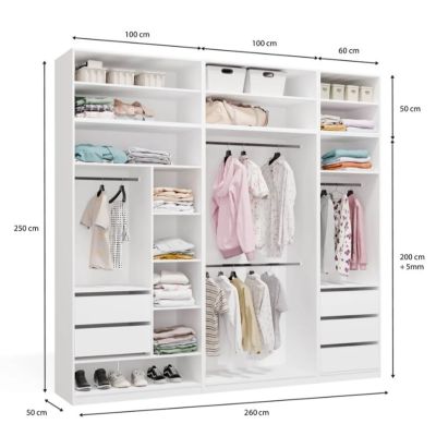 11. OPENO Modular Wardrobe SET 260/250 WHITE with Drawers, Rails and Shelves – Large, for the Bedroom