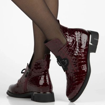 9. Women’s burgundy patent leather croc-effect ankle boots Filippo DBT7191