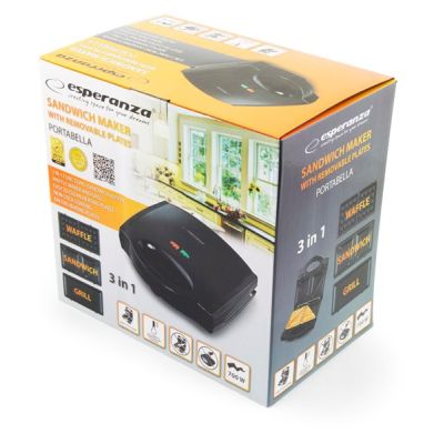 9. Esperanza Portabella EKT006K sandwich maker (700W; black)