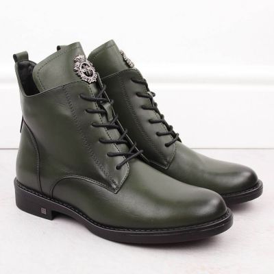 Women's lace-up and zippered green ankle boots Potocki SZ12179