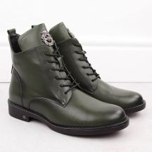 Women's lace-up and zippered green ankle boots Potocki SZ12179
