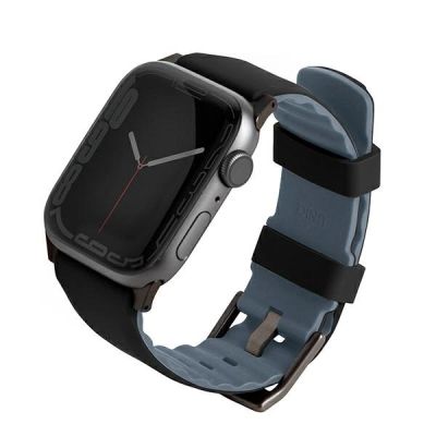Uniq Linus Apple Watch Series 4/5/6/7/8/SE/SE2/Ultra strap 42/44/45mm. Airosoft Silicone black/midnight black