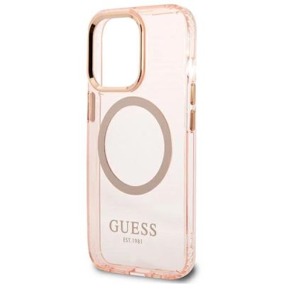 6. Guess GUHMP13LHTCMP iPhone 13 Pro / 13 6.1" pink/pink hard case Gold Outline Translucent MagSafe