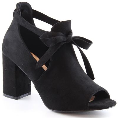Black suede block-heel sandals with bow tie Potocki YQ21023