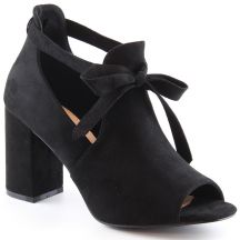 Black suede block-heel sandals with bow tie Potocki YQ21023