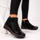 18. Women’s black insulated leather ankle boots with print, Filippo