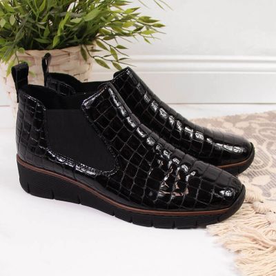 51. Rieker W R474 snakeskin leather ankle boots black