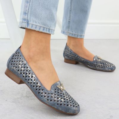 3. Women's openwork low-heeled shoes, blue M.Daszyński SA222-3