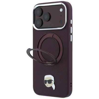2. Karl Lagerfeld with Ring Stand 360 Karl Head Pin MagSafe case for iPhone 18 Pro / 17 Pro - burgundy
