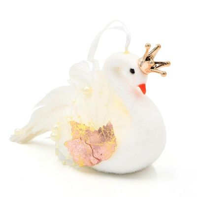 9. SWAN DECORATIVE HANGING BAUBLE 17CM PEARL WINGS