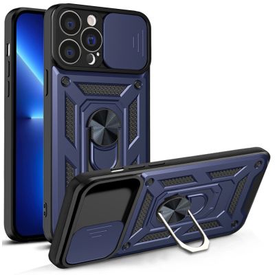 Hybrid Armor Camshield case for iPhone 13 Pro armored case with camera cover blue