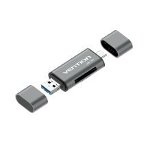 Vention SD/microSD Card Reader with USB 3.0 USB-C microSD Connectors Gray