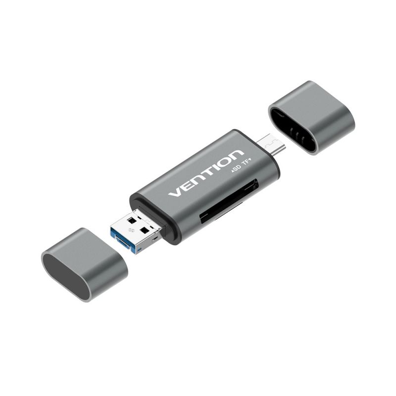 Vention SD/microSD Card Reader with USB 3.0 USB-C microSD Connectors Gray