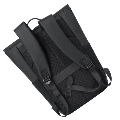 19. Rivacase Eden Backpack Roll-Up Backpack Black Polyester, Waxed Leather (Pull Up)