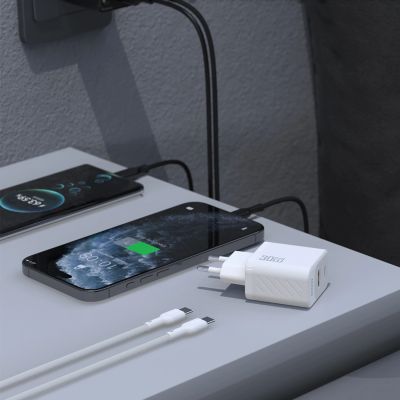 4. Dudao A27TCEU PD 30W GaN USB-A USB-C Wall Charger with USB-C Cable - White